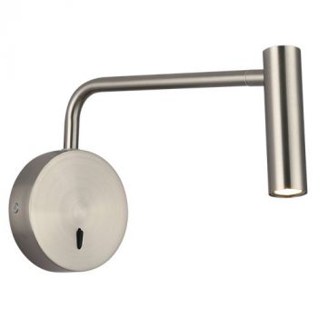 Brightstar WB380 SATIN 3W LED Aluminium and Iron Wall Bracket with Moveable Arm and Head On/Off Switch Satin