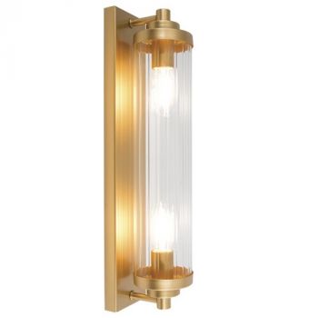Brightstar WB386/2 GOLD Metal Wall Bracket with Clear Fluted Glass 2 x E14 Gold