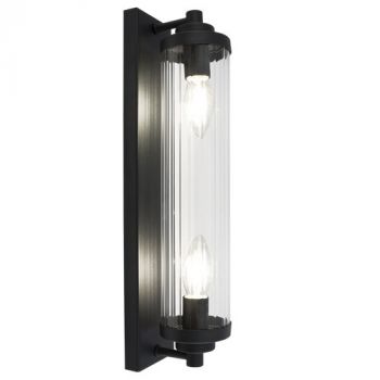 Brightstar WB387/2 BLACK Metal Wall Bracket with Clear Fluted Glass 2 x E14 Black