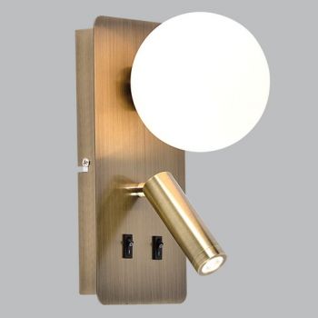 Brightstar WB402/2 ANTIQUE Metal Wall Bracket with Opal Plastic Cover and 2 Switches