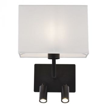 Brightstar WB406/3 BLACK 6W Metal Wall Bracket with 2 Switches and White Shade