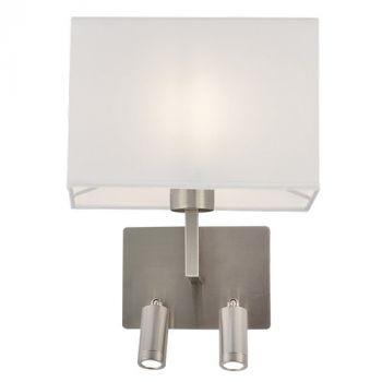 Brightstar WB407/3 SATIN 6W Metal Wall Bracket with 2 Switches and White Shade