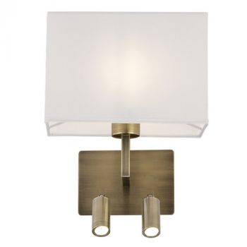 Brightstar WB408/3 ANTIQUE 6W Metal Wall Bracket with 2 Switches and White Shade