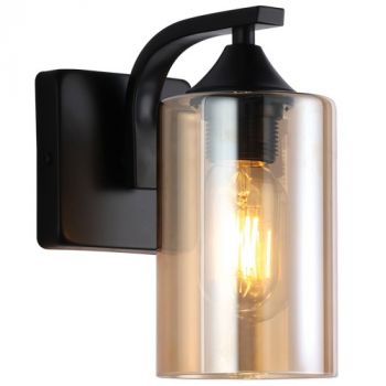 Brightstar WB709/1 BLACK Metal Wall Light with Amber Glass 1X40W E27 Black