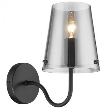 Brightstar WB899/1 MATT BLACK Metal Wall Light with Smoky Glass shade
