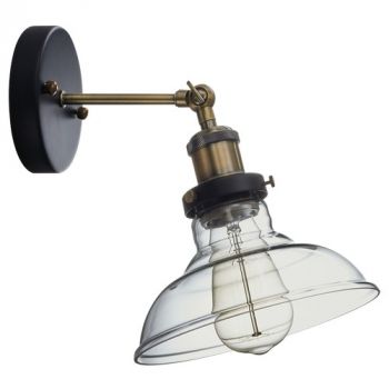 Brightstar WB919 CLEAR Antique Brass Wall Bracket with Clear Glass and Adjustable Arm