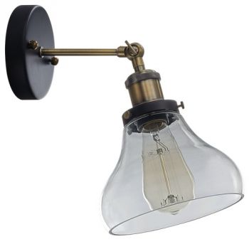 Brightstar WB920/1 CLEAR Antique Brass Wall Bracket with Clear Glass and Adjustable Arm