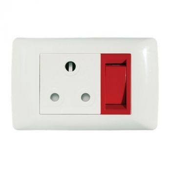 Crabtree 10301/113 Diamond Single STD Socket 164-1 White Switched Red on 2x4 Yoke with Coverplate