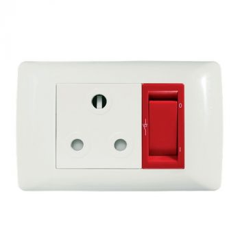 Crabtree 10301/123 Diamond Single STD Socket 164-1 White Double-Pole Switched Red on 2x4 Yoke with Coverplate