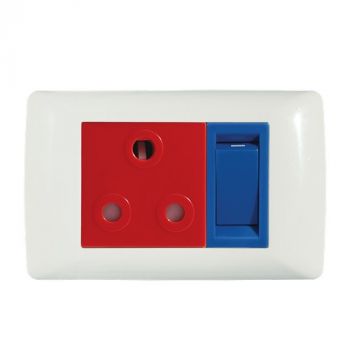 Crabtree 10303/117D Diamond Single Dedicated Socket 164-4 Red Switched Blue on 2x4 Yoke with White Coverplate