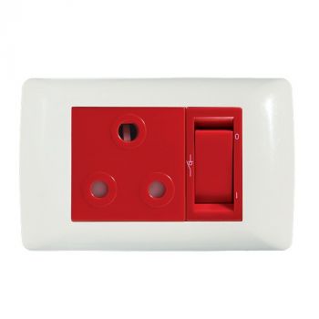 Crabtree 10303/123D Diamond Single Dedicated Socket 164-4 Red Double-Pole Switched Red on 2x4 Yoke with White Coverplate