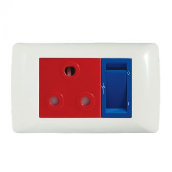 Crabtree 10303/127D Diamond Single Dedicated Socket 164-4 Red Double-Pole Switched Blue on 2x4 Yoke with White Coverplate