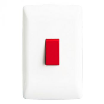 Crabtree 10311/601 Diamond Switch 20A 1 Lever 1 Way Red plus Yoke with White Coverplate