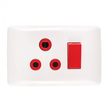 Crabtree 10461/601 Diamond Single Dedicated Socket 164-4 Switched Red on 4x2 Yoke with White Coverplate