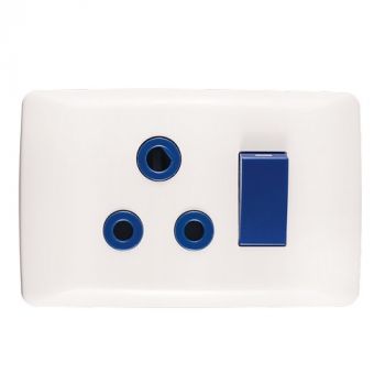 Crabtree 10467/601 Diamond Single Dedicated Socket 164-4 Switched Blue on 4x2 Yoke with White Coverplate