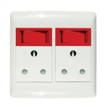 Crabtree 12301/113 Diamond Double STD Socket 164-1 White Switched Red on 4x4 Yoke with White Coverplate