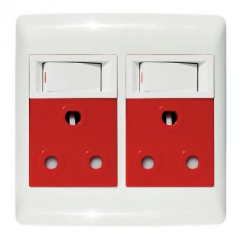 Crabtree 12303/111D Diamond Double Dedicated Socket 164-4 Red Switched White on 4x4 Yoke with White Coverplate