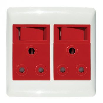 Crabtree 12303/113 Diamond Double STD Socket 164-1 Red Switched Red on 4x4 Yoke with White Coverplate