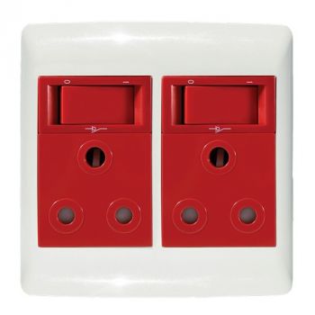 Crabtree 12303/123 Diamond Double STD Socket 164-1 Red Double-Pole Switched Red on 4x4 Yoke with White Coverplate