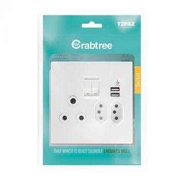 Crabtree 15231/601P Topaz USB Combo Socket (USB 2.1A, 5V) Complete with Coverplate