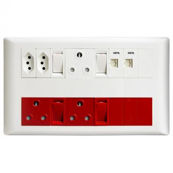 Crabtree 18001/111 Diamond 18 Way - 2x164-2, 1x164-1, 2 Data RJ45 CAT6, 2 Dedicated 164-1 with Red Single Pole Switch