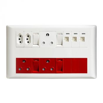 Crabtree 18002/111 Diamond 18 Way - 2x164-2, 1x164-1, 3 Data RJ45 CAT6, 2 Dedicated 164-1 with Red single Pole Switch