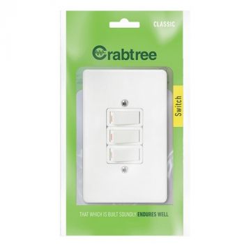 Crabtree 18012/6/601 Classic 3 Lever 1 Way Switch with Plastic Coverplate