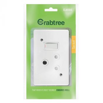 Crabtree 18061/6/601 Classic Single Horizontal Switched Socket with Plastic Coverplate