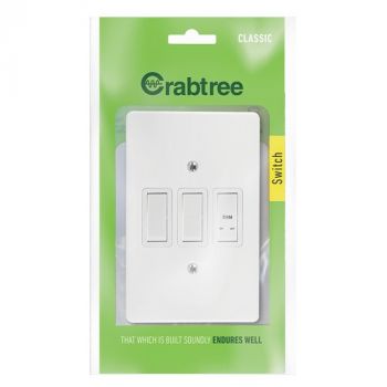 Crabtree 18066/101 Classic 3 Lever 500W LED Bellpress Dimmer Switch on 2x4 Yoke with Coverplate