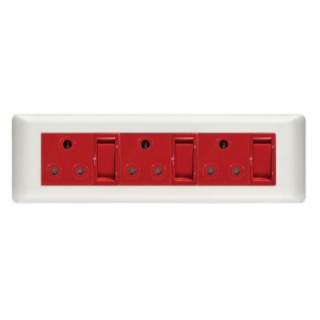 Crabtree 19303/123 Diamond 9 Way Cluster 3 x STD Socket 164-1 Red Double-Pole Switched Red on Yoke with White Coverplate