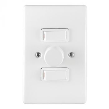 Crabtree 1955/101 Classic 3 Lever 500W LED Rotary Dimmer Switch on 2x4 Yoke with White Steel Coverplate