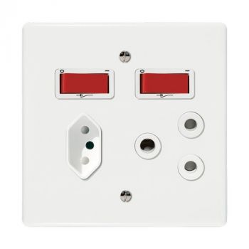 Crabtree 6359/113 Classic Combo Isolated STD Socket 164-1 White Plus Isolated 164-2 Socket White Switched Red on 4x4 Yoke with White Coverplate