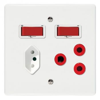 Crabtree 6359D/323 Classic Combo Dedicated Socket 164-4 Red Plus Isolated 164-2 Socket White Double-Pole Switched Red on 4x4 Yoke with White Coverplate