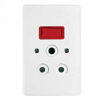 Crabtree 6396/113 Classic Single Isolated STD Socket 164-1 White Switched Red on 2x4 Yoke with White Coverplate
