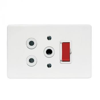 Crabtree 6396/123 Classic Single Isolated STD Socket 164-1 White Double-Pole Switched Red on 2x4 Yoke with Coverplate