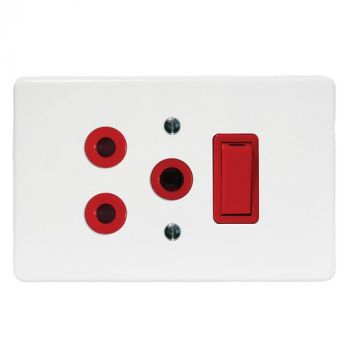 Crabtree 6396/313 Classic Single Isolated STD Socket 164-1 Red Switched Red on 2x4 Yoke with White Coverplate