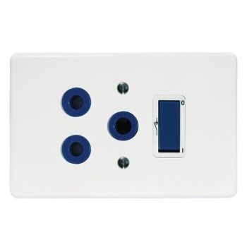 Crabtree 6396/727 Classic Single Isolated STD Socket 164-1 Blue Double-Pole Switched Blue on 2x4 Yoke White Coverplate