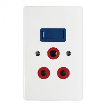 Crabtree 6396D/317 Classic Single Dedicated Socket 164-4 Red Switched Blue on 2x4 Yoke with White Coverplate
