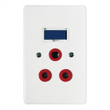 Crabtree 6396D/327 Classic Single Dedicated Socket 164-4 Red Double-Pole Switched Blue on 2x4 Yoke with White Coverplate
