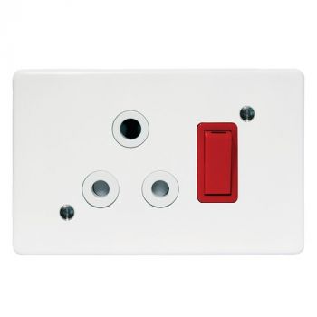 Crabtree 6396H/113 Classic Single Isolated STD Socket 164-1 White Switched Red On 4x2 Yoke with White Coverplate