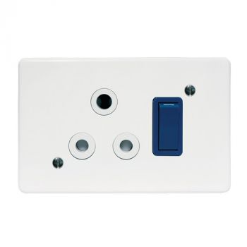 Crabtree 6396H/117 Classic Single Isolated STD Socket 164-1 White Switched Blue on 4x2 Yoke with White Coverplate