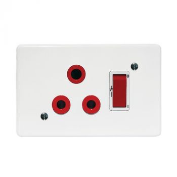 Crabtree 6396H/323 Classic Single Isolated STD Socket 164-1 Red Double-Pole Switched Red on 4x2 Yoke with White Coverplate