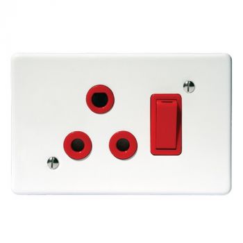Crabtree 6396HD/313 Classic Single Dedicated Socket 164-4 Red Switched Red on 4x2 Yoke with White Coverplate