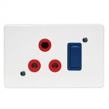 Crabtree 6396HD/317 Classic Single Dedicated Socket 164-4 Red Switched Blue on 4x2 Yoke with White Coverplate