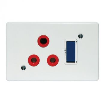 Crabtree 6396HD/327 Classic Single Dedicated Socket 164-4 Red Double-Pole Switched Blue on 4x2 Yoke with White Coverplate