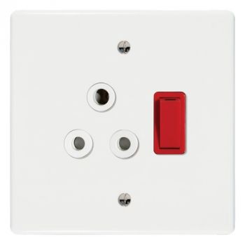 Crabtree 6397N/113 Classic Single Isolated STD Socket 164-1 White Switched Red on 4x4 Yoke with Coverplate