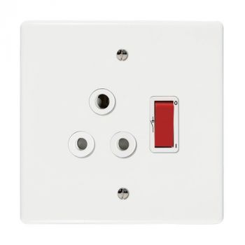 Crabtree 6397N/123 Classic Single Isolated STD Socket 164-1 White Double-Pole Switched Red on 4x4 Yoke with White Coverplate