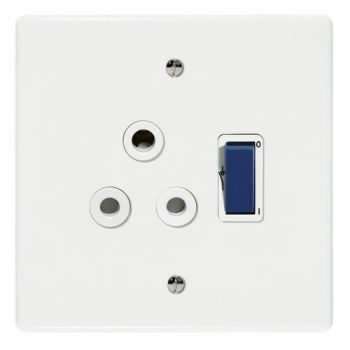 Crabtree 6397N/127 Classic Single Isolated STD Socket 164-1 White Double-Pole Switched Blue on 4x4 Yoke with White Coverplate
