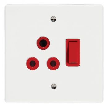 Crabtree 6397N/313 Classic Single Isolated STD Socket 164-1 Red Switched Red on 4x4 Yoke with White Coverplate