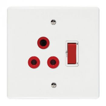 Crabtree 6397N/323 Classic Single Isolated STD Socket 164-1 Red Double-Pole Switched Red on 4x4 Yoke with White Coverplate